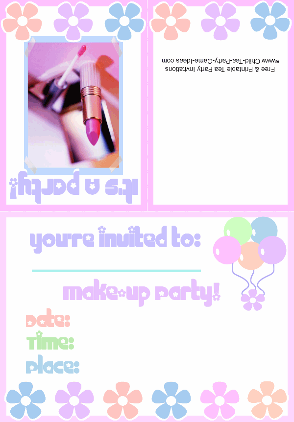 Printable Make Up Tea Party Invitation 2a