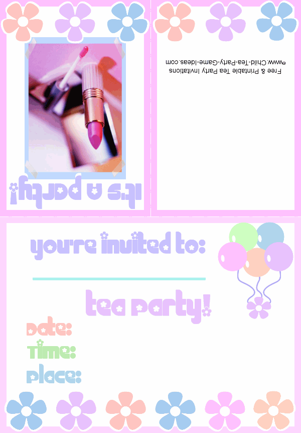 Printable Make Up Tea Party Invitation 2b